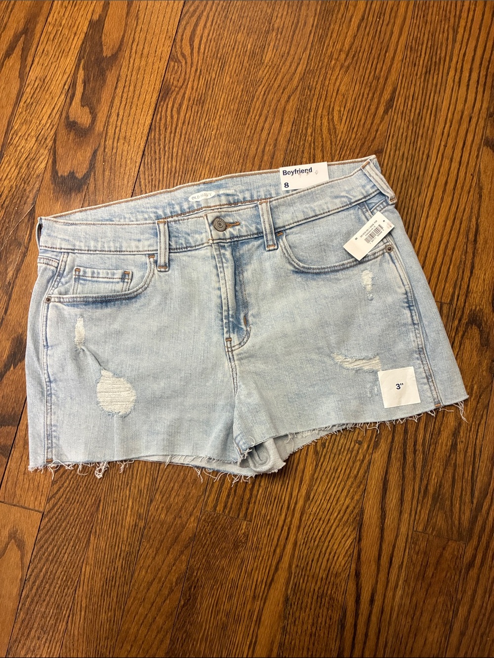 NWT Old Navy Distressed Boyfriend Denim Shorts size 8 99% cotton